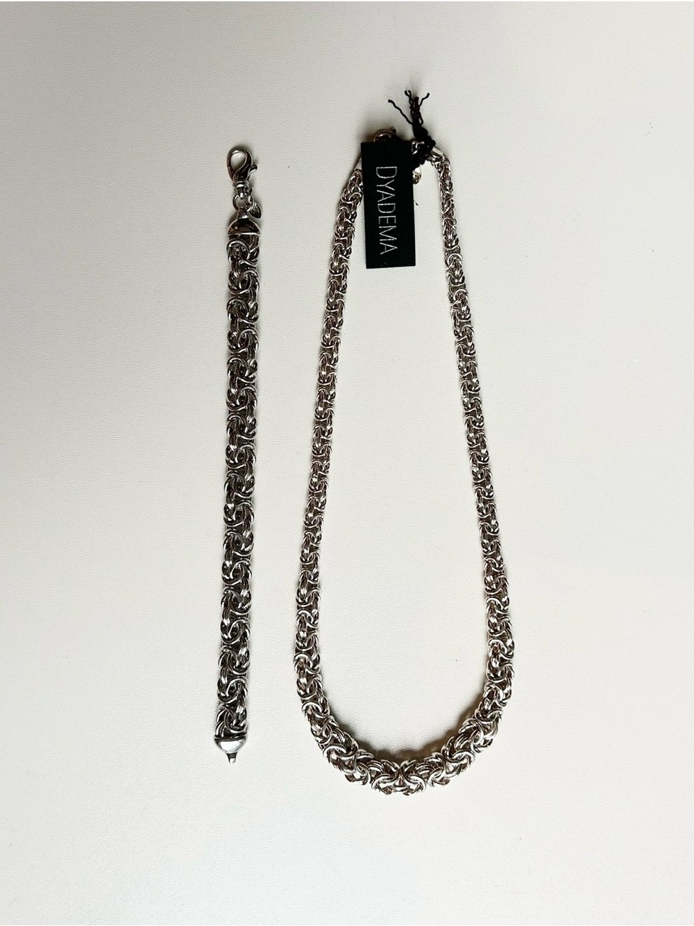 NWT DYADEMA Women 925 Silver Byzantine Matching Necklace and Bracelet Set